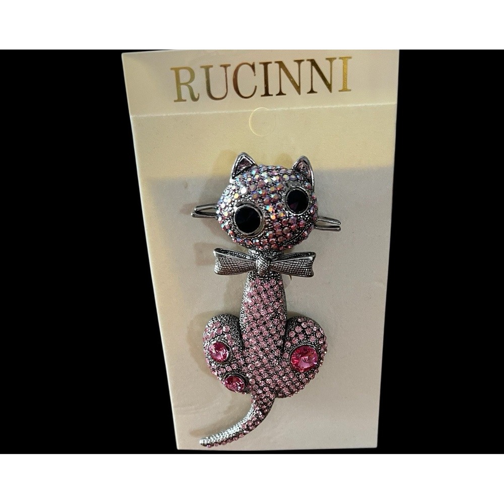Rucinni Kitty Cat Kitten Brooch Lapel Pin‎ Swarovoski Stellux Crystals Jewelry - Picture 3 of 5